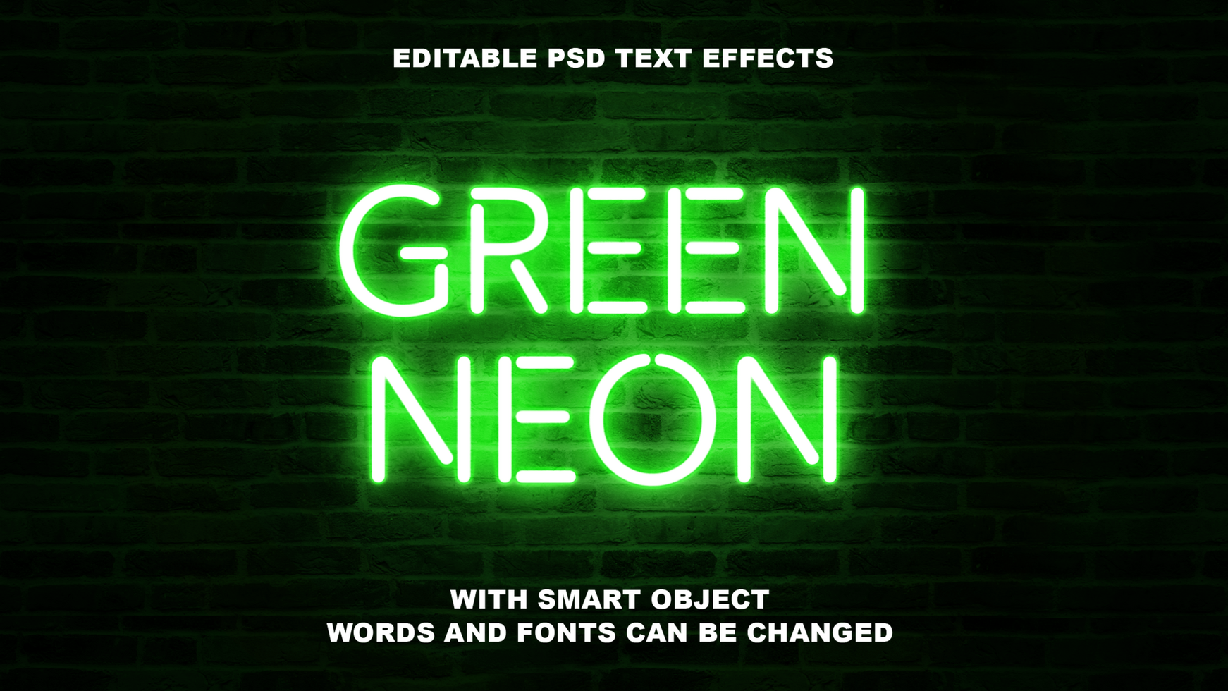 Green neon editable text effects with black brick backgrounds psd