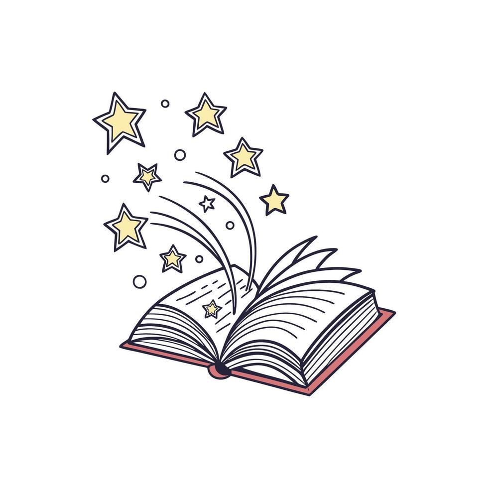 Magic Open Book with Flying Stars vector