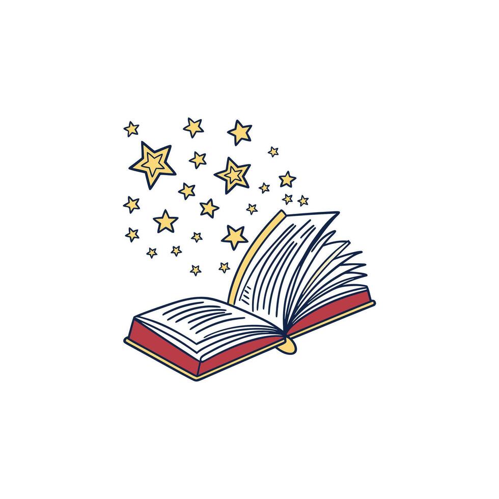 Enchanting Open Book with Flying Stars vector