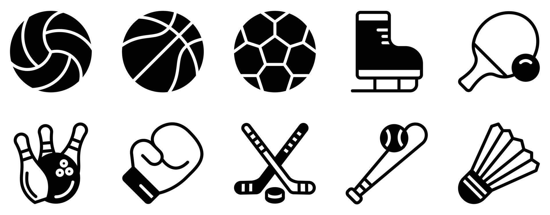 Sports Equipment Icon Set Dynamic Solid Style Collection for Athletic Gear vector