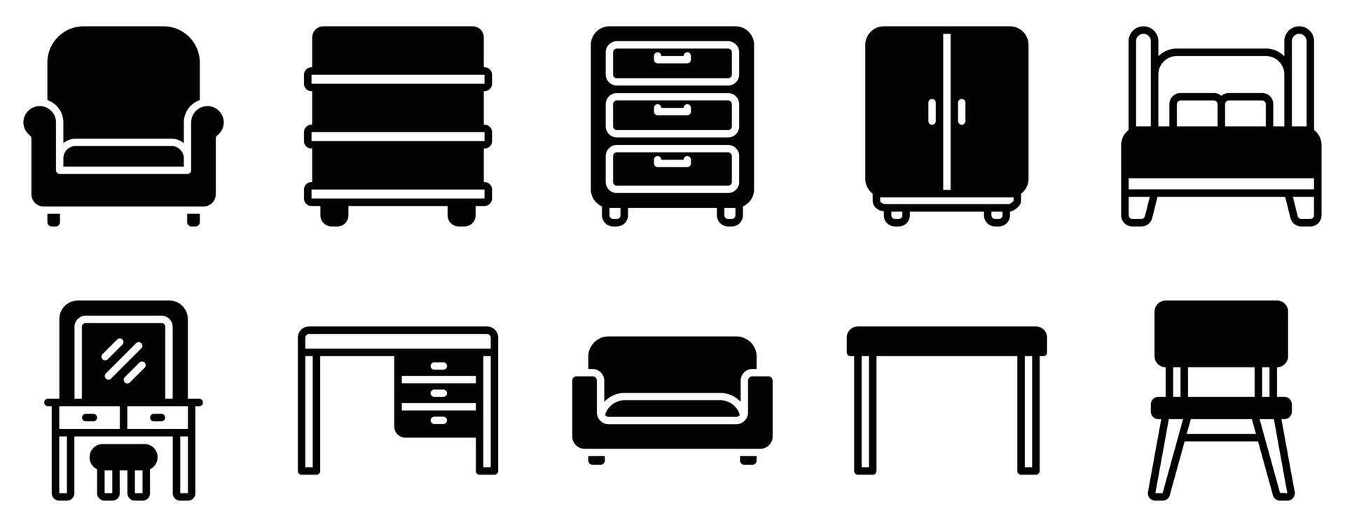 Furniture and Household Icon Set Stylish Solid Style Collection for Home Essentials vector