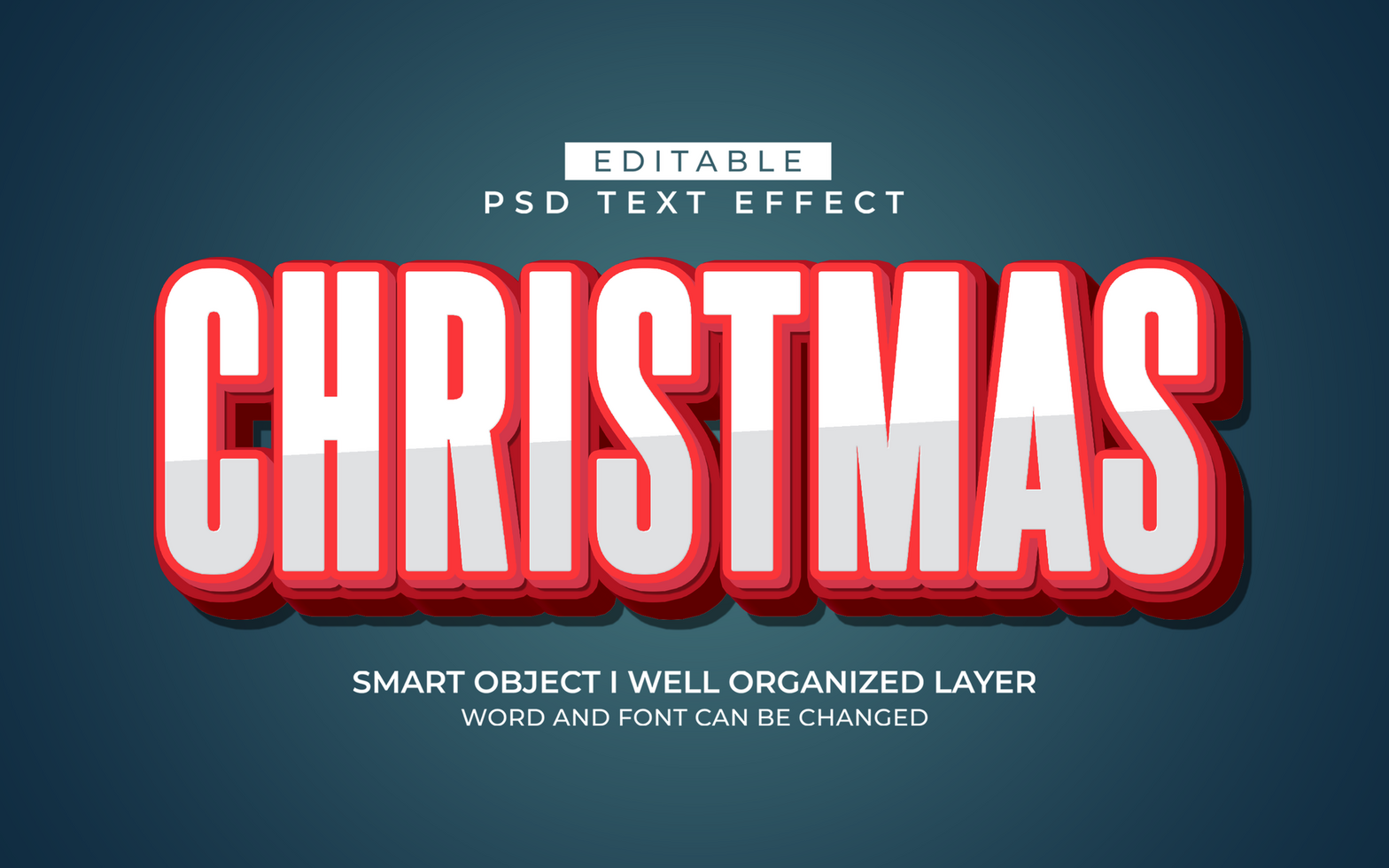 3d editable merry christmas text effect typography style psd
