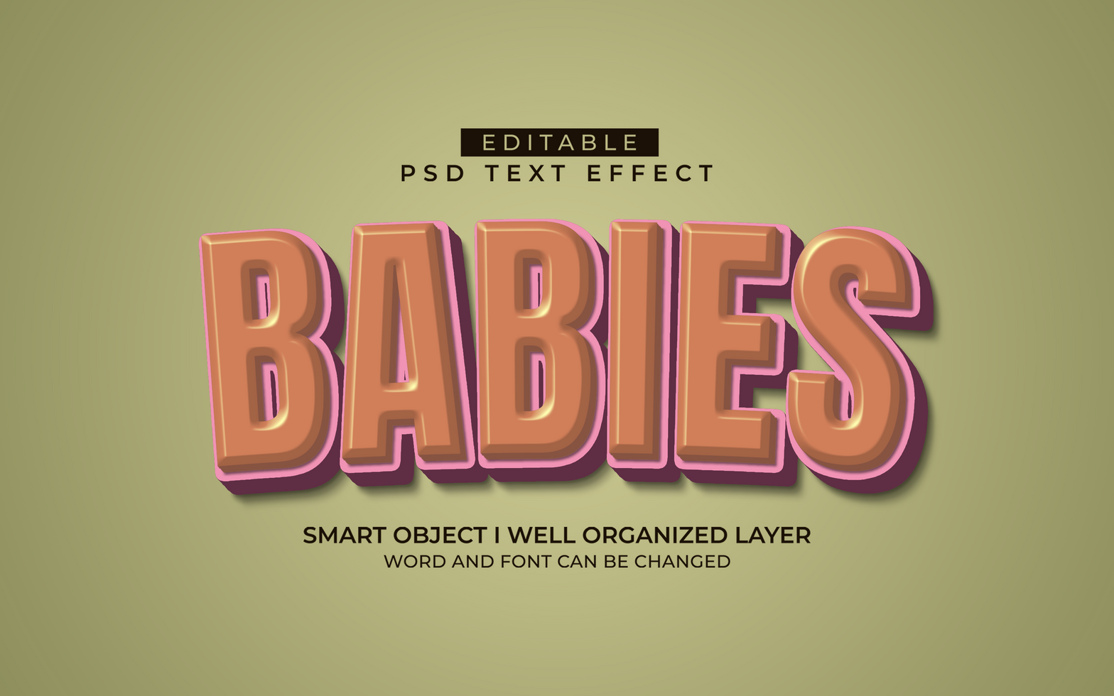 3d editable baby text effect typography style template psd
