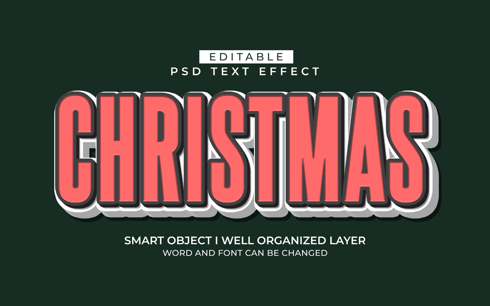 3d editable christmas text effect style psd