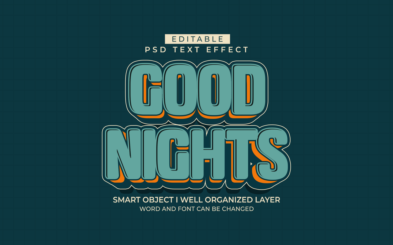 3d editable good night text effect typography style psd