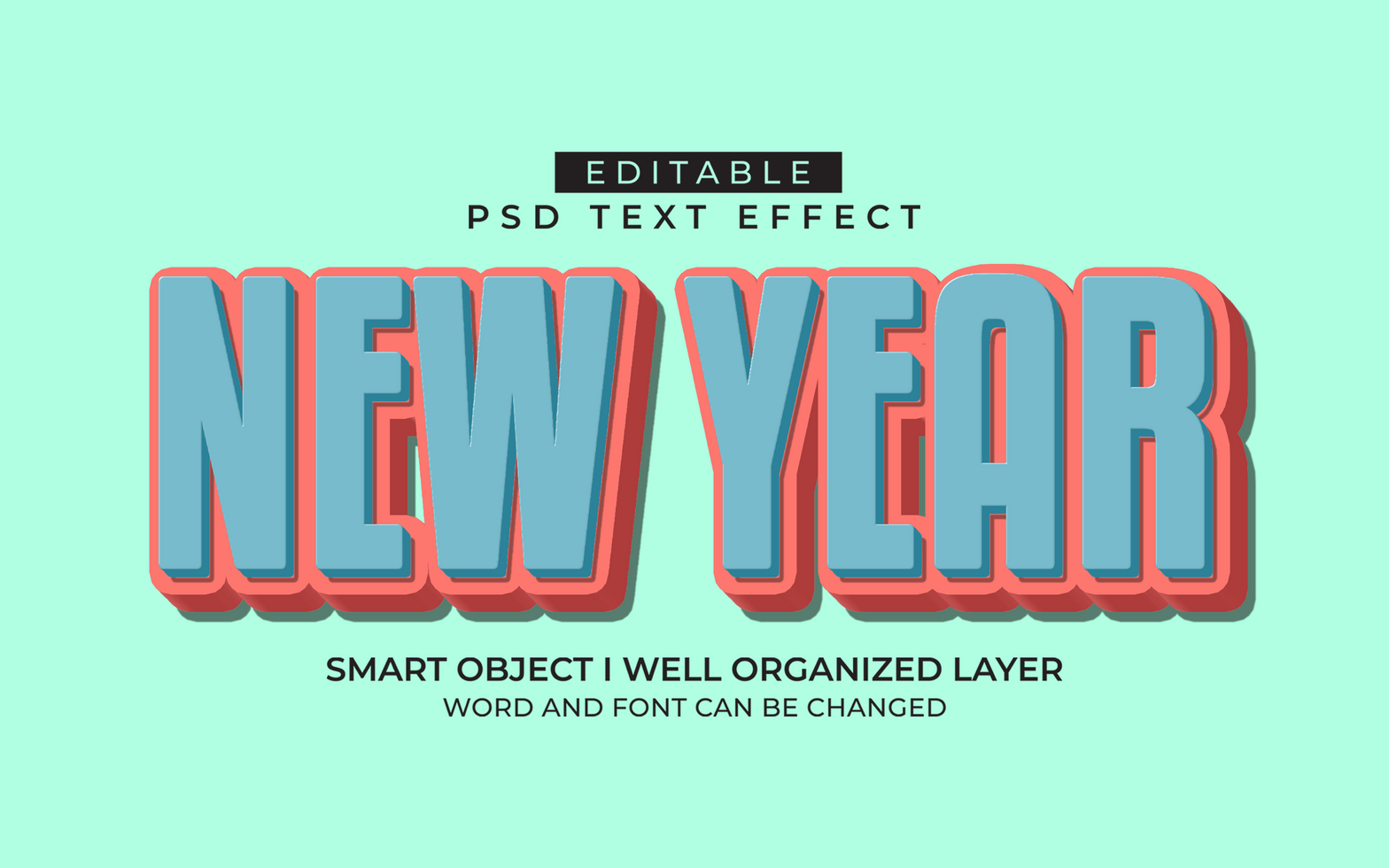 3d editable happy new year text style psd