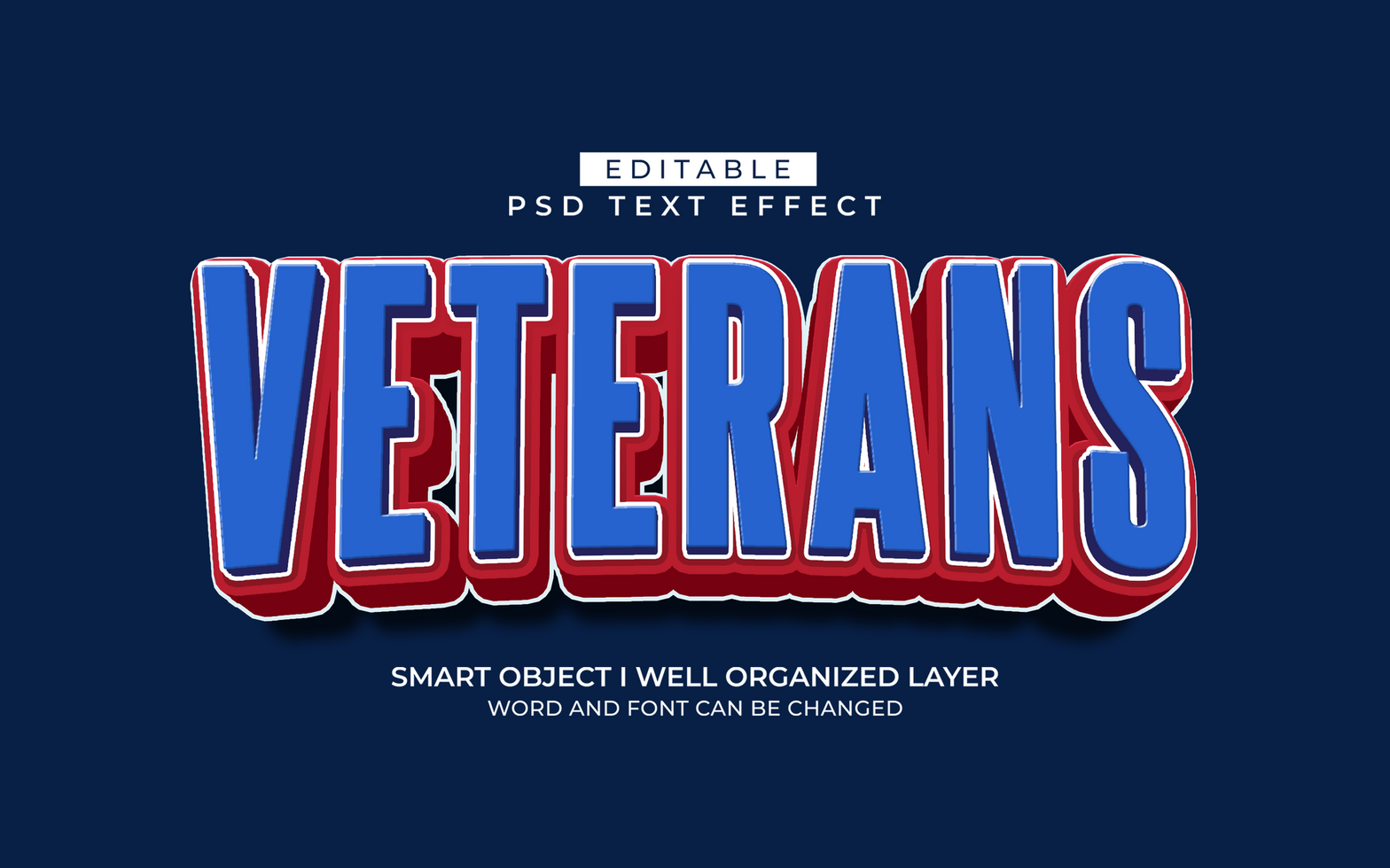 3d editable veteran text effect typography style template psd