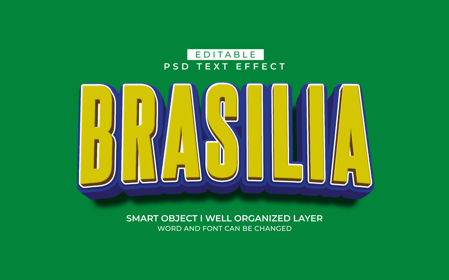 3d editable brazil text effect typography style template psd