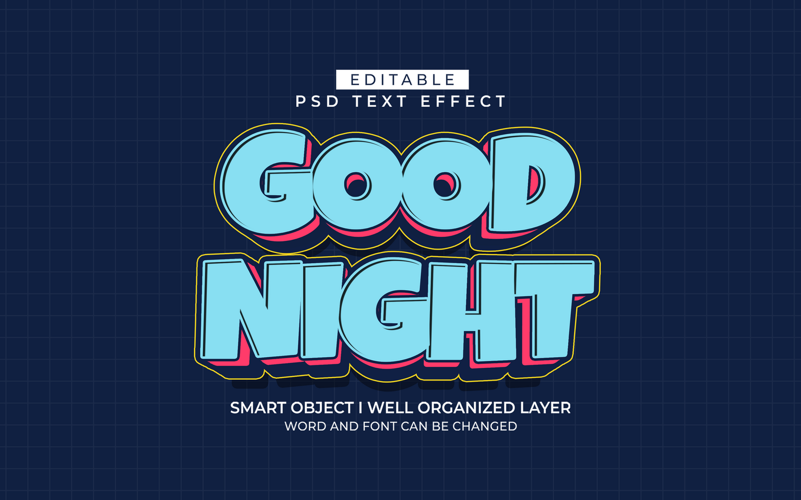 3d editable good nights text effect typography style template psd