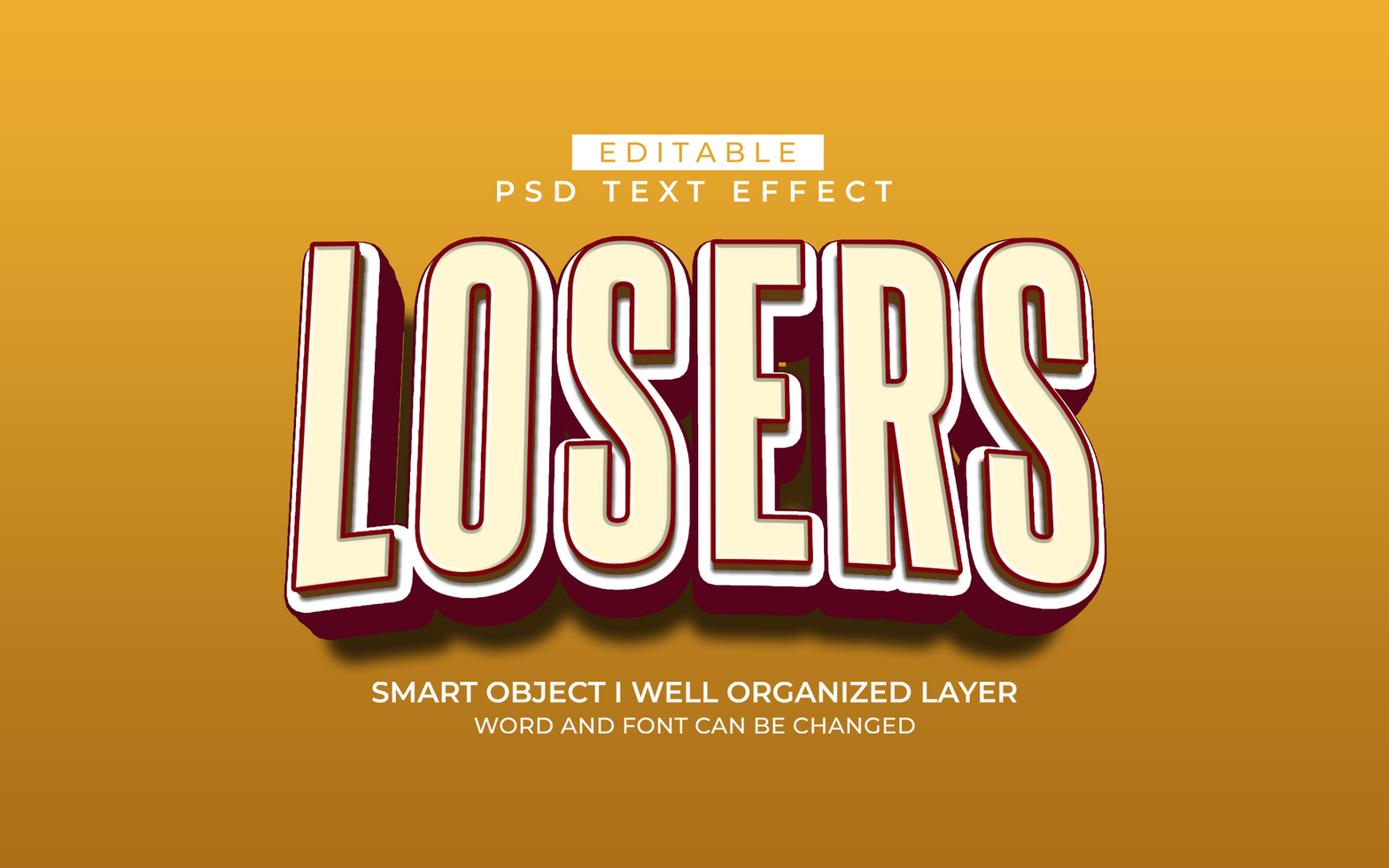 3d editable loser text effect typography style template psd