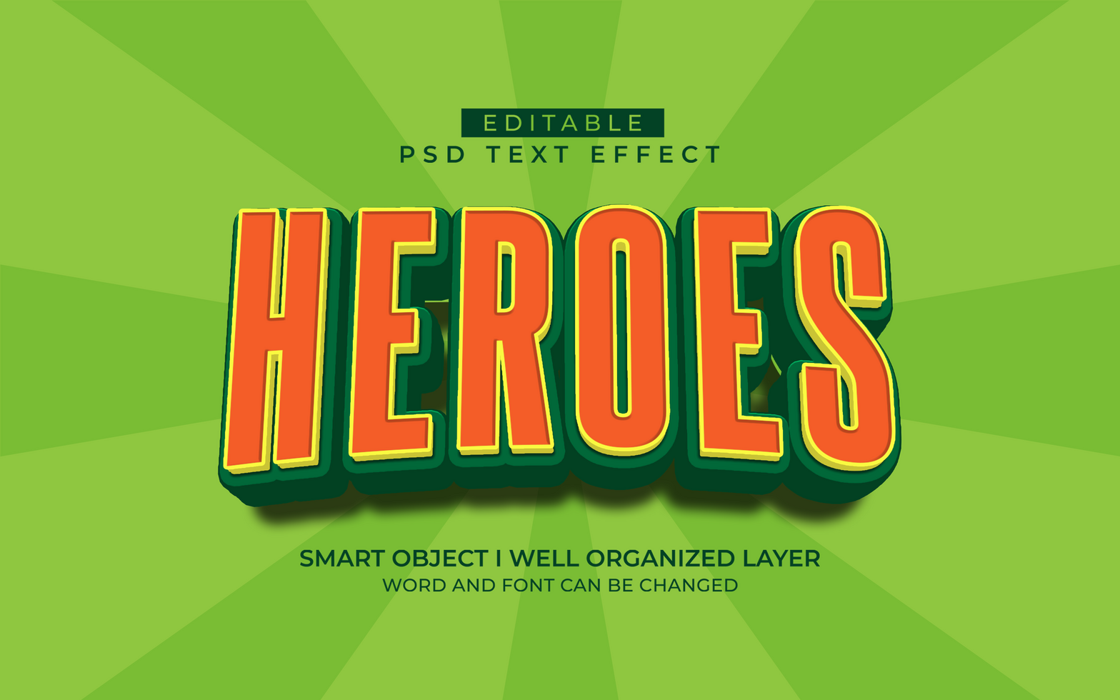 3d editable heroes text effect typography style template psd