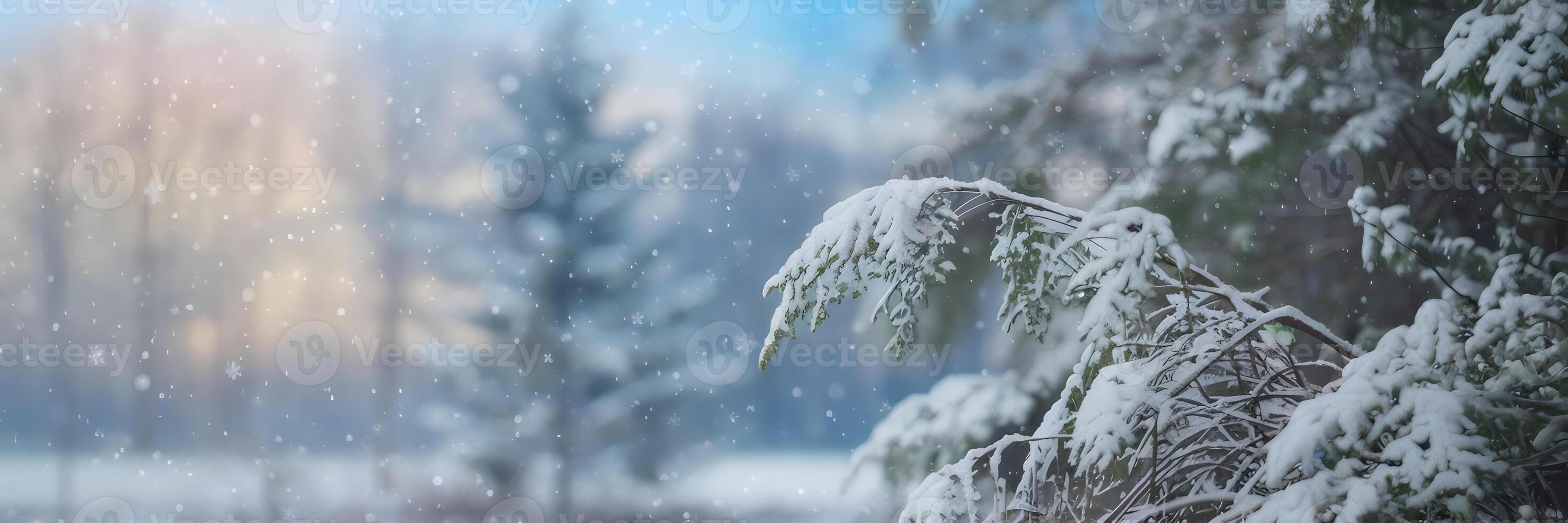 Serene snowy forest with thick snow and softly blurred trees photo