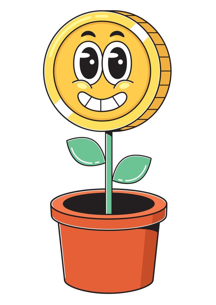 Whimsical Smiling Coin Plant Illustration vector
