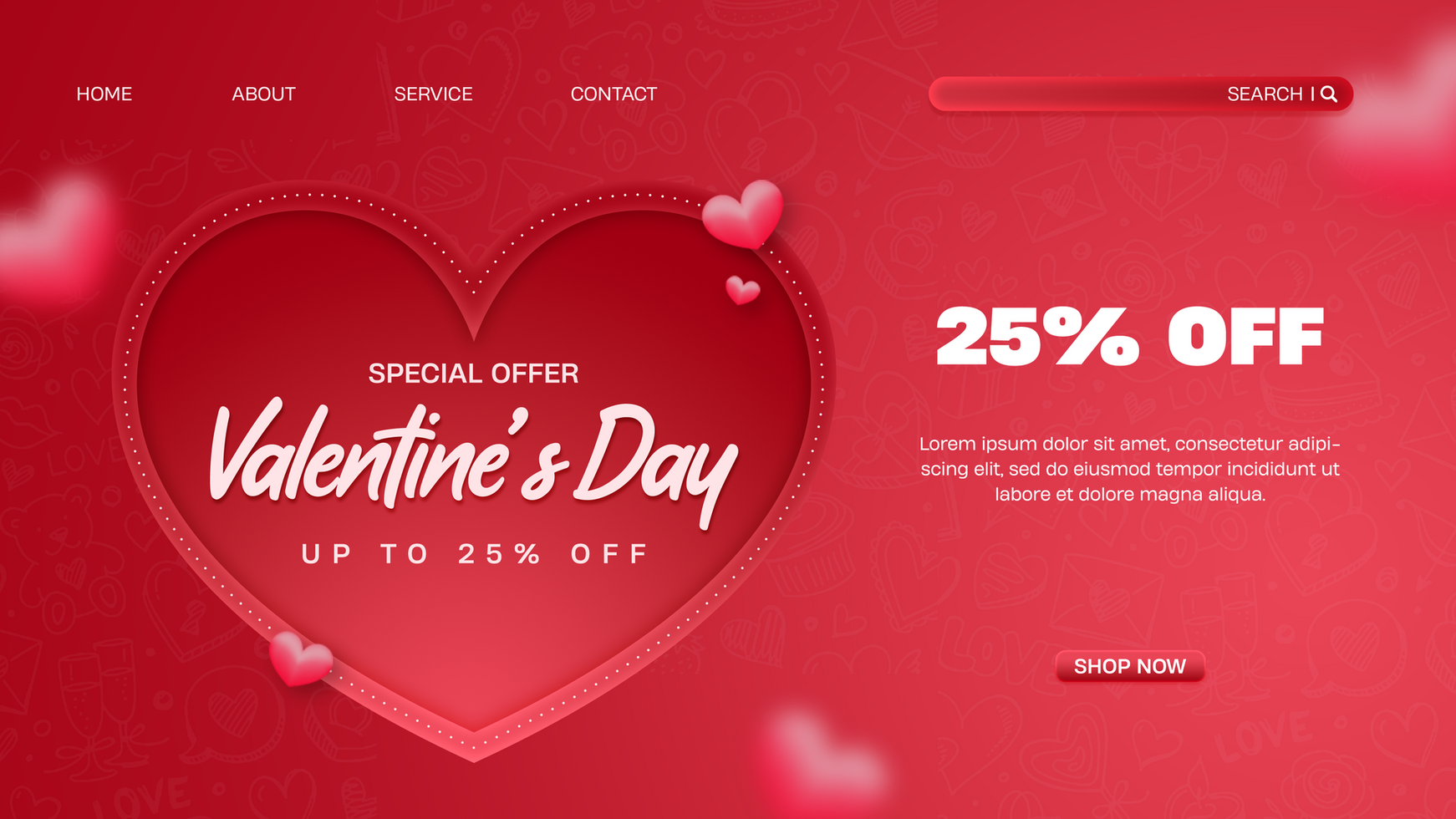 Valentine day sale landing page banner for shopping promotion psd