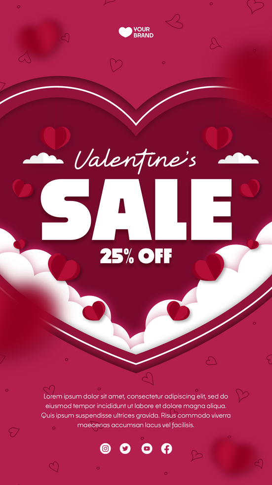 Valentines day online sales promotion banner for social media story psd