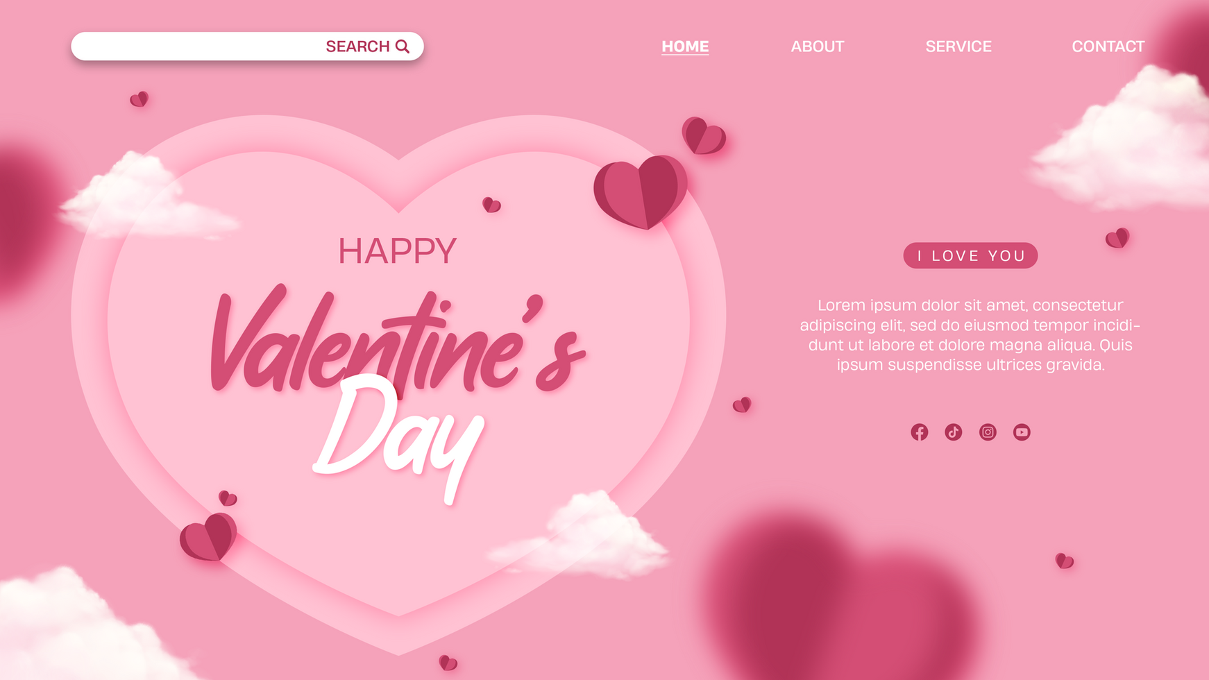 Valentines Day Greetings Landing Page Template, Web Banner Template psd