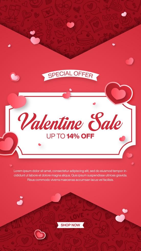 Valentines day sale flat design for social media story template design psd