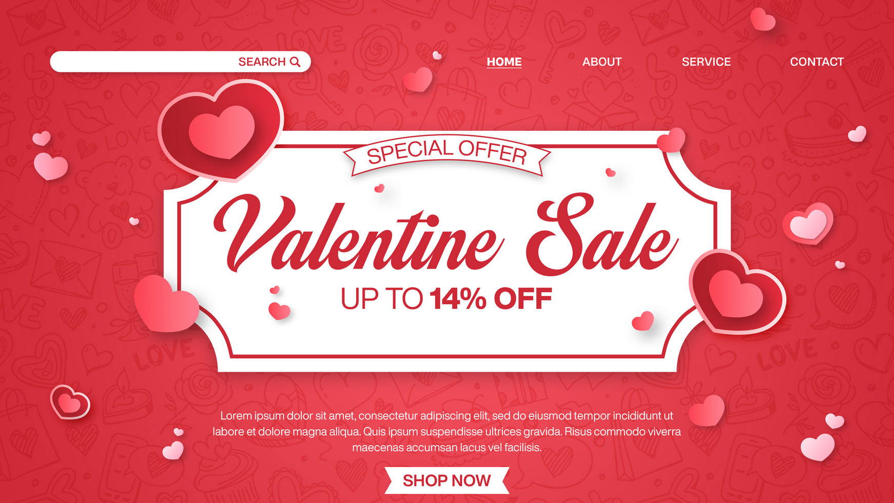 Valentines day sale flat design for landing page template design psd