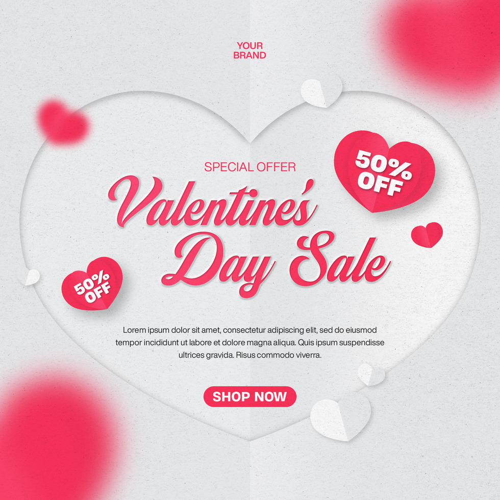 Valentine day sale social media post template design with paper background psd
