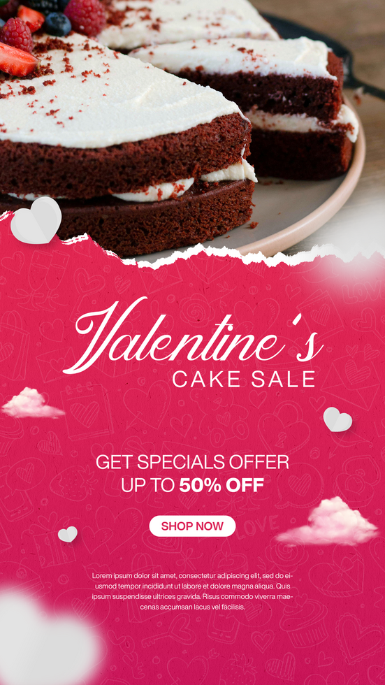 Valentines Cake Sale Social Media Stories Template Design With Ripped Paper Style psd