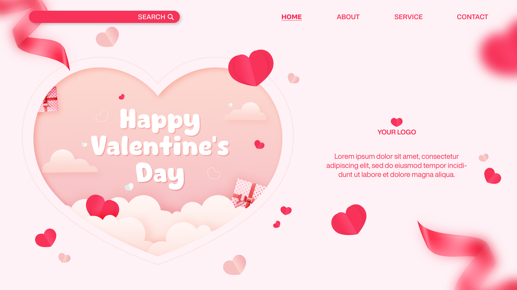 Happy Valentines Day Card Landing Page Template Design psd