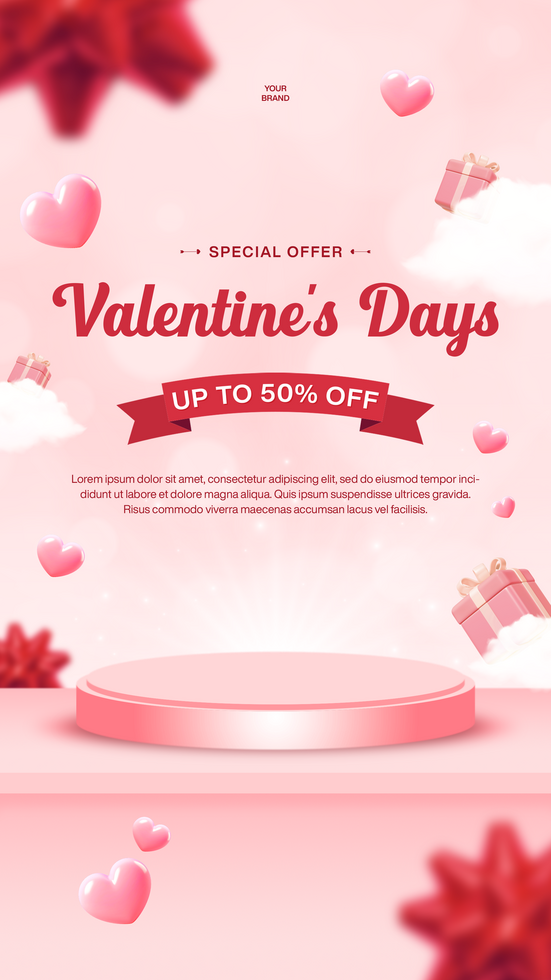 Valentines day sale banner background social media story template with product display psd