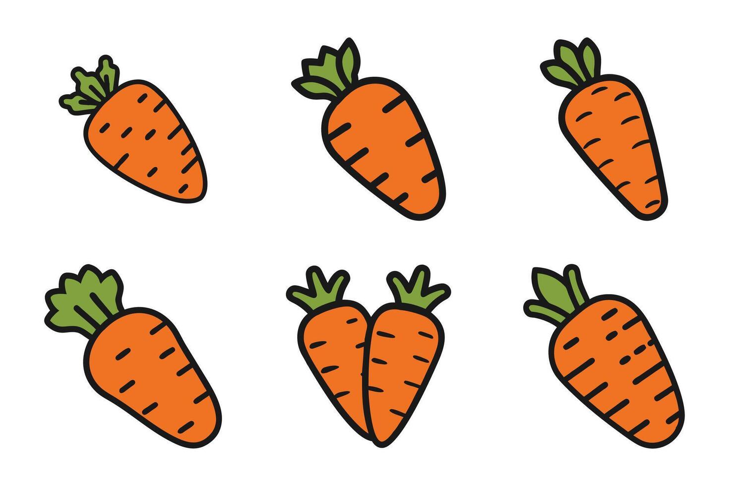 Carrot Silhouette Icon Set in Flat Outline Style vector