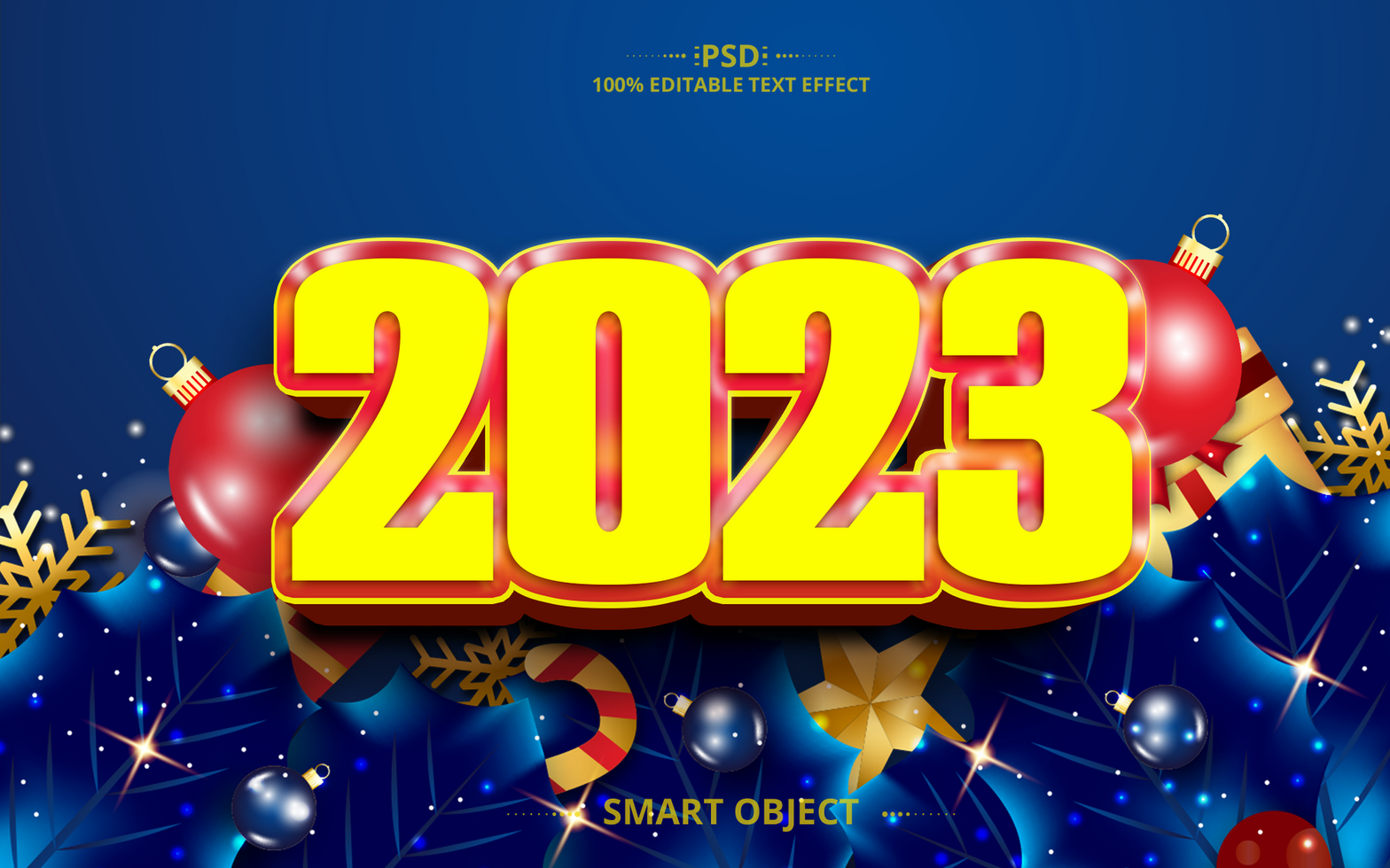 Blue Luxury yellow font new year 3D text effect design psd