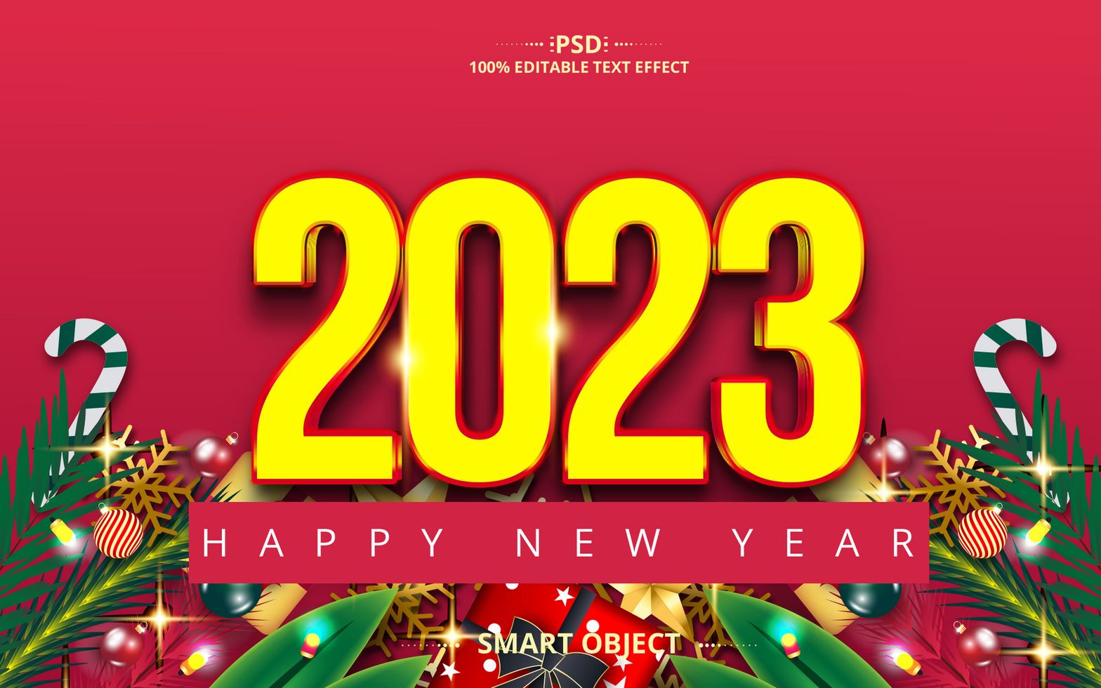 2023 happy new year gold Editable Text Effect Design psd