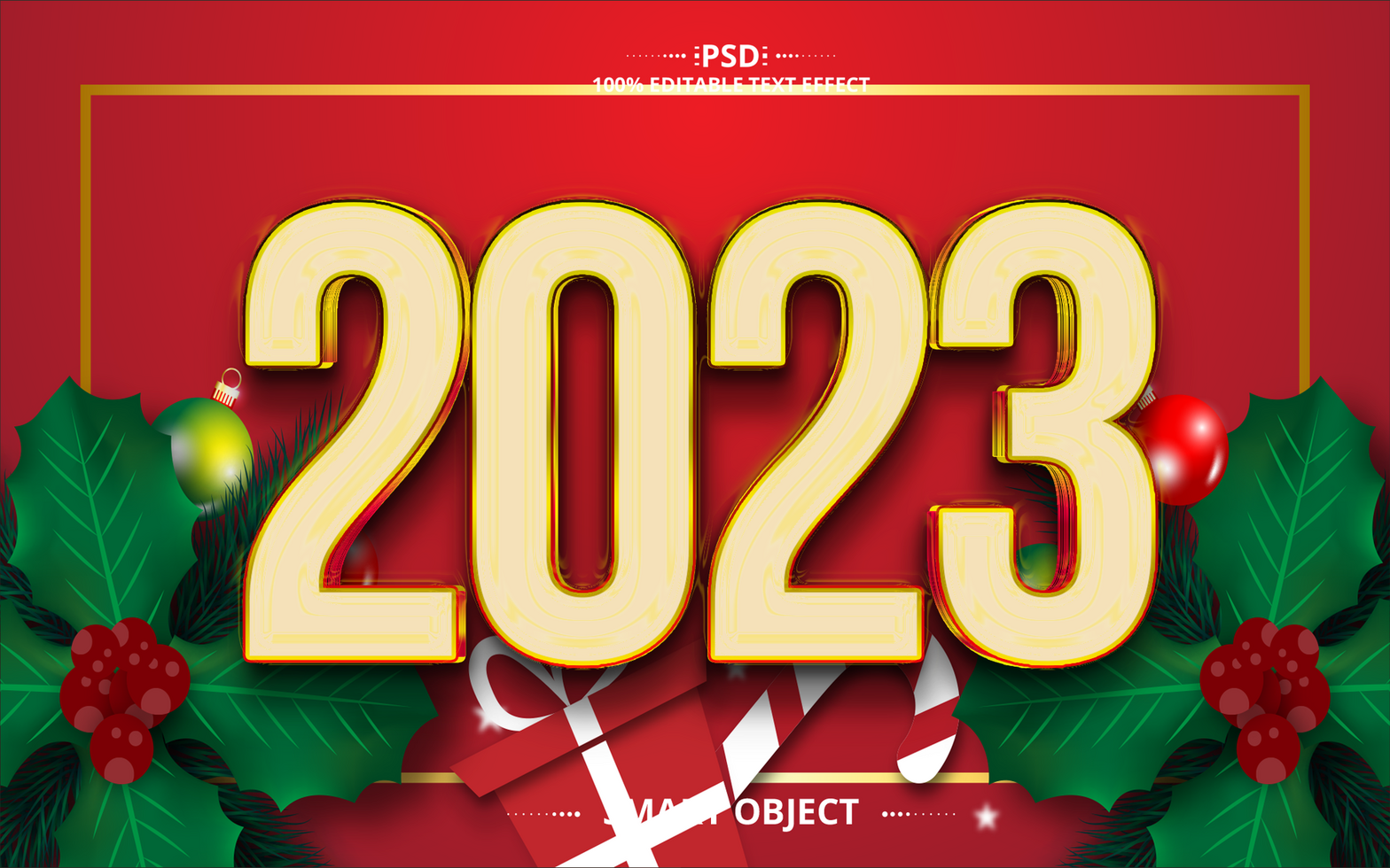 2023 creative new year gold text effect design with elements psd