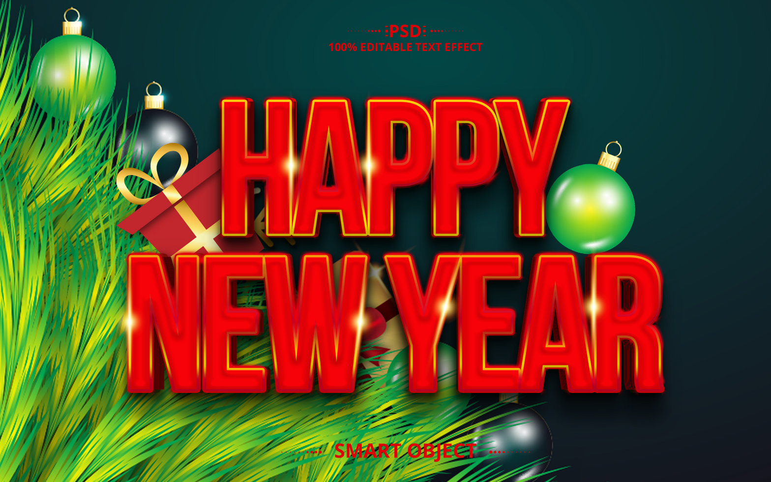 Happy New year creative text effect design with boll psd
