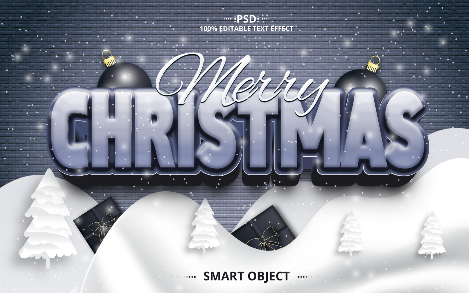 text effect merry Christmas 3d and new year font style with elments psd