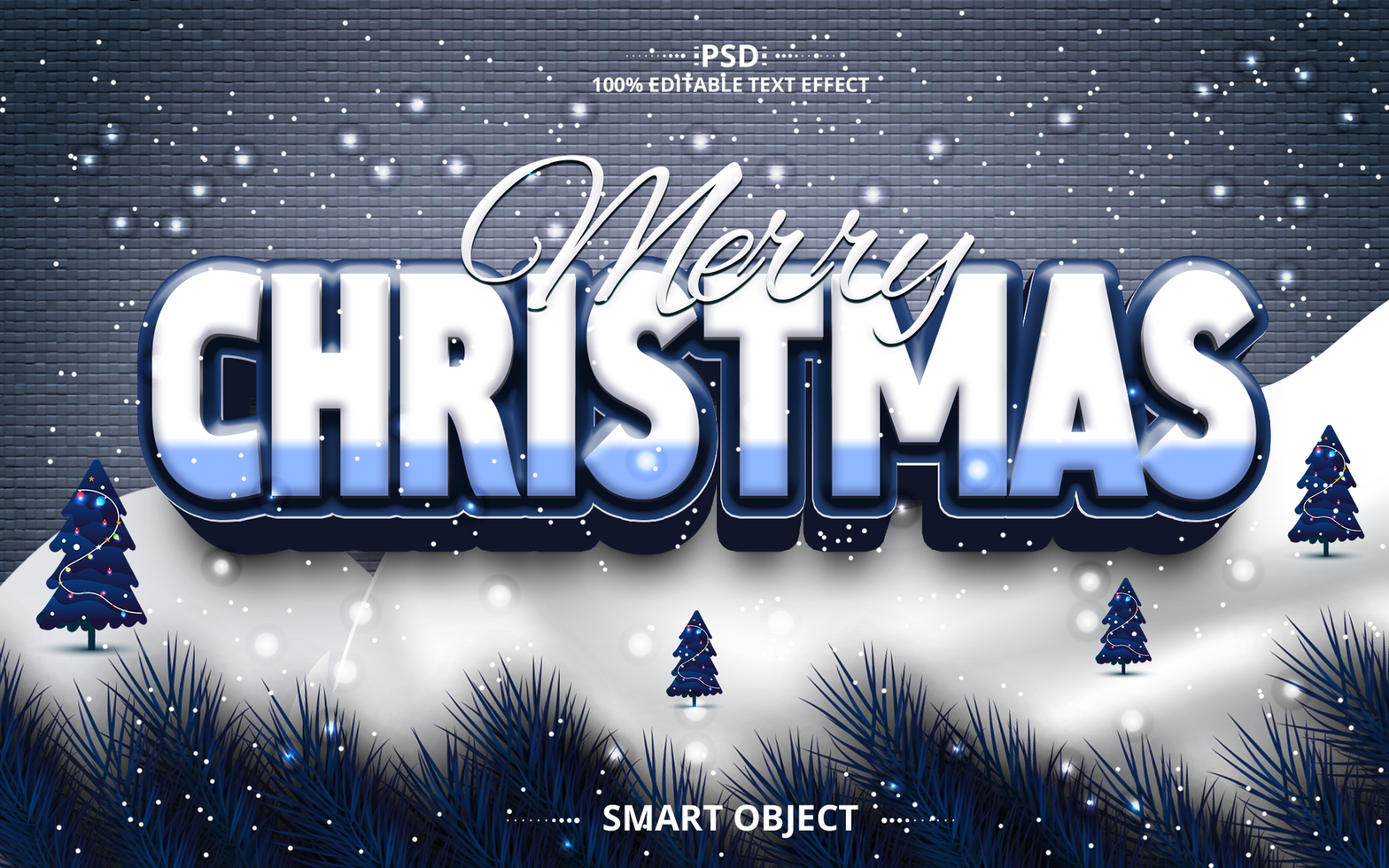 Editable text effect merry christmas 3d and new year font style design psd