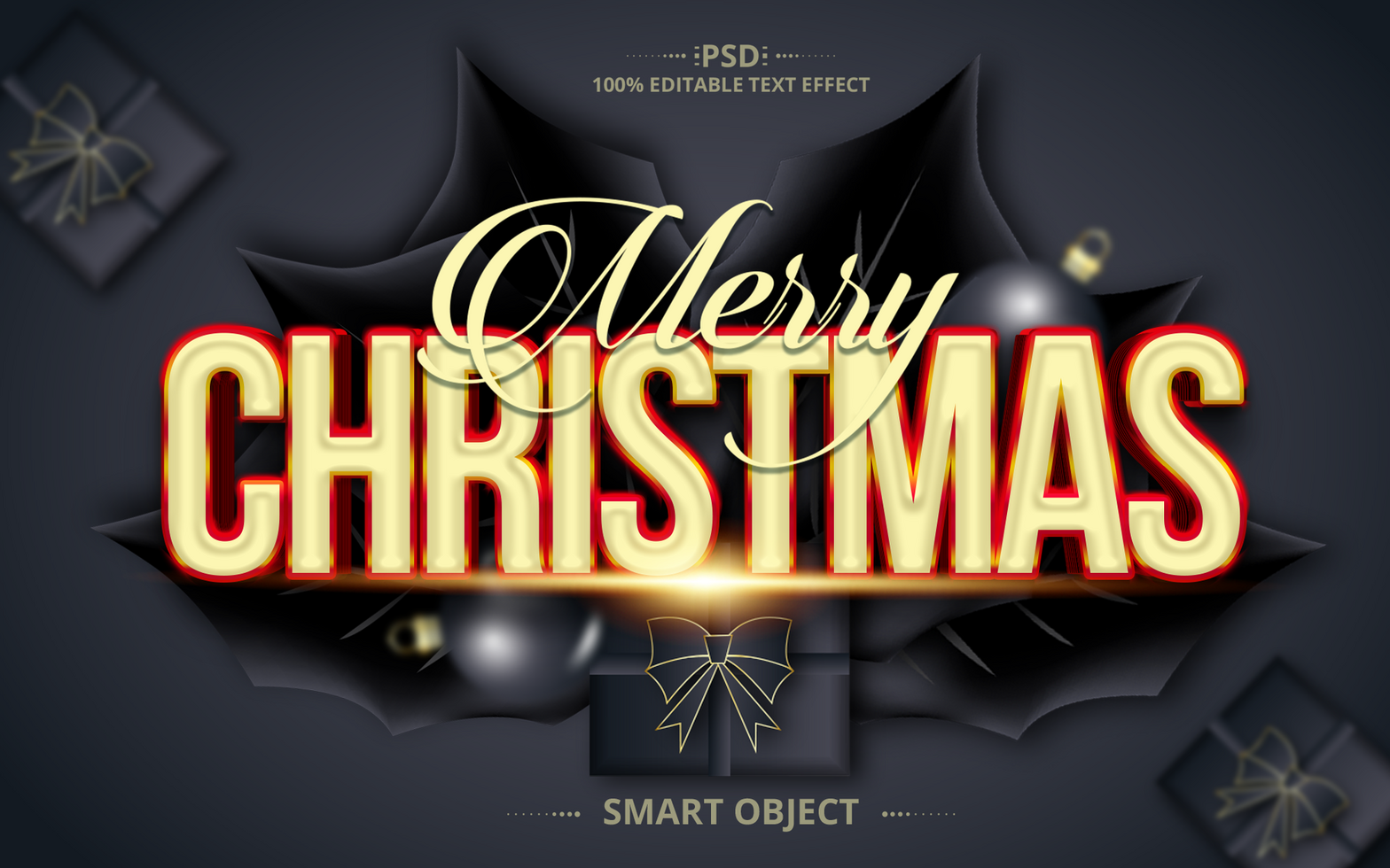 Gold and black Merry Christmas 3d text style effect design psd
