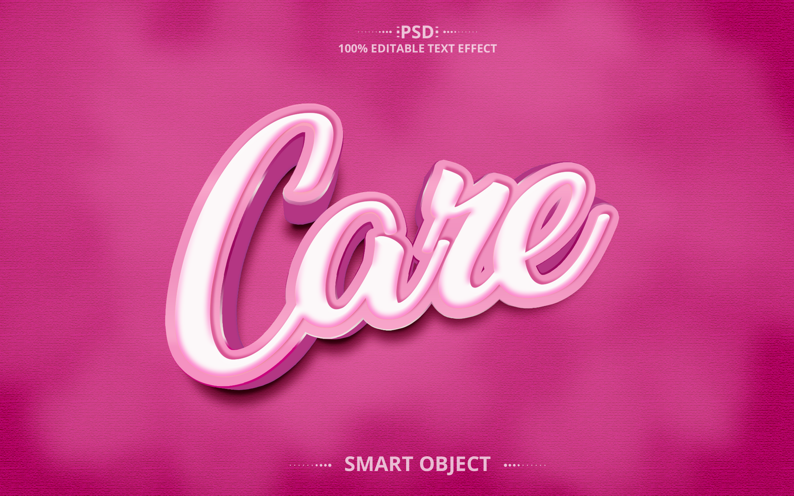 Care cute pink color 3D text effect design with brush psd