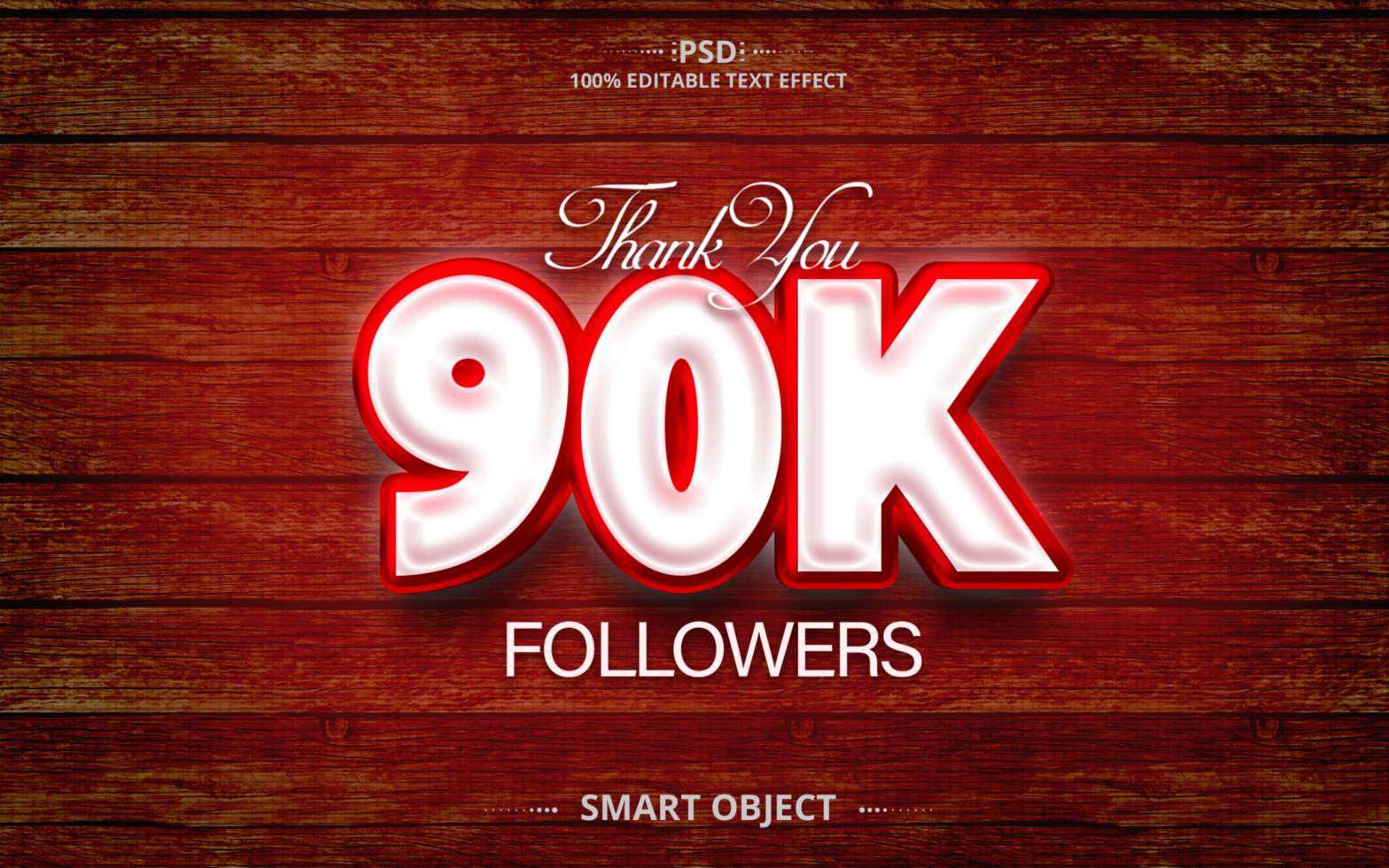 90k followers Editable Text Effect Design psd