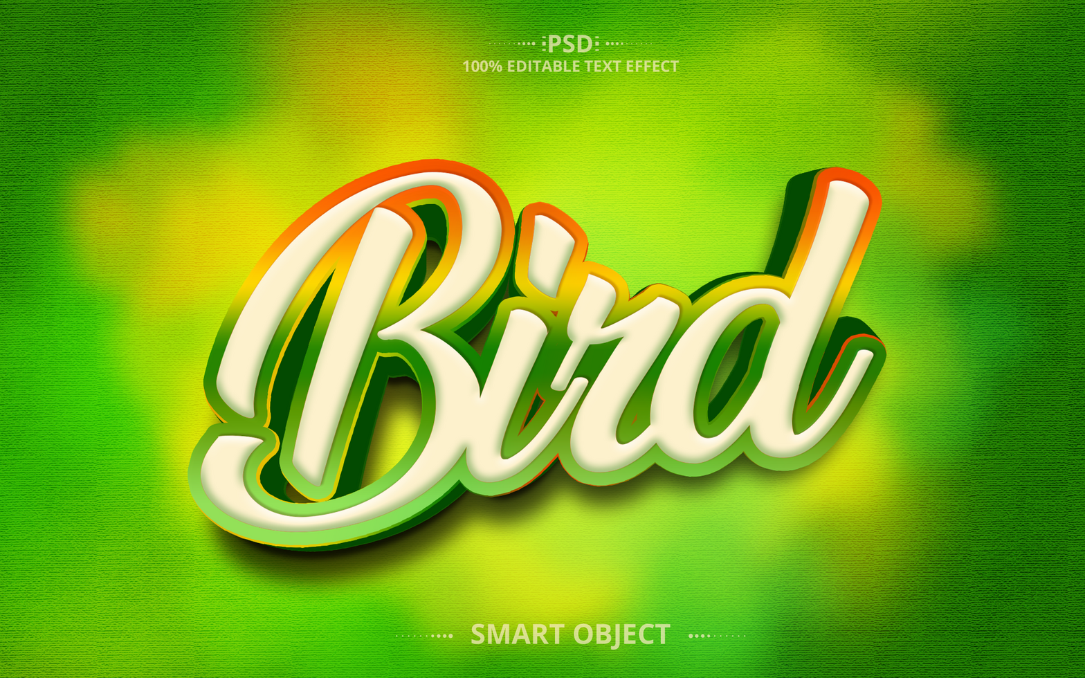 Bird Colorful creative text effect design with brush psd