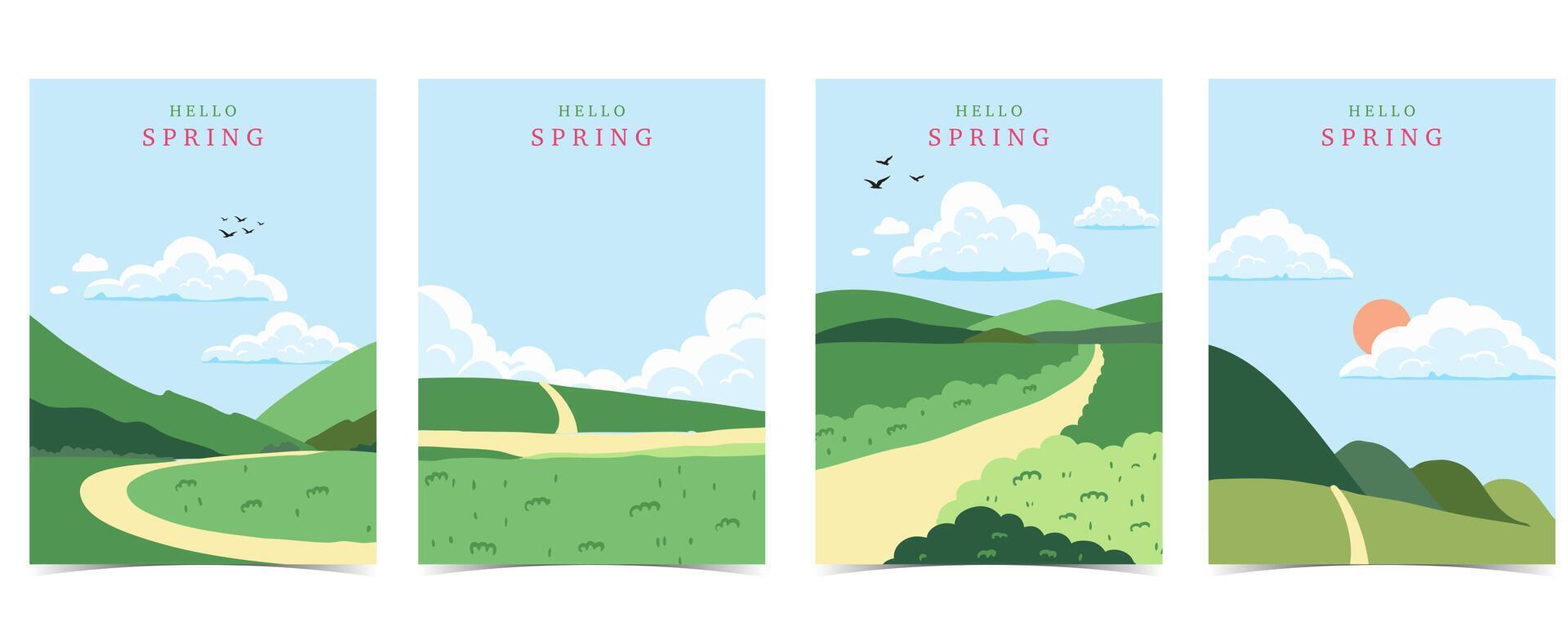 spring landscape with meadow and sky vector