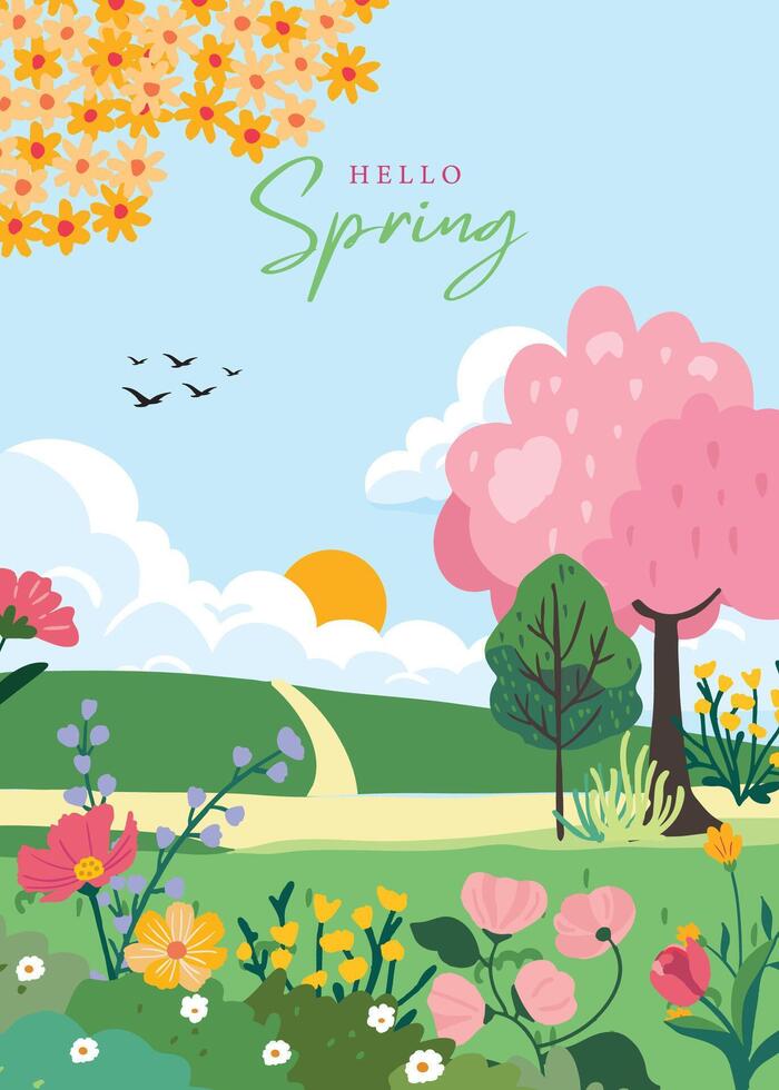 natural landscape with flower and mountain vector