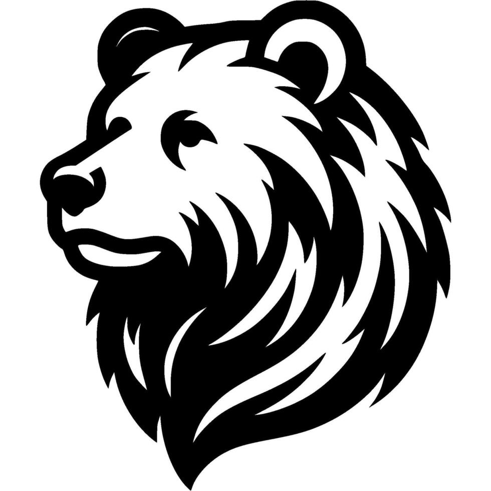 Tattoo of alert grizzly bear side view head in monochrome. Wild bear portrait. Engraving minimalistic in black ink drawing on white background vector