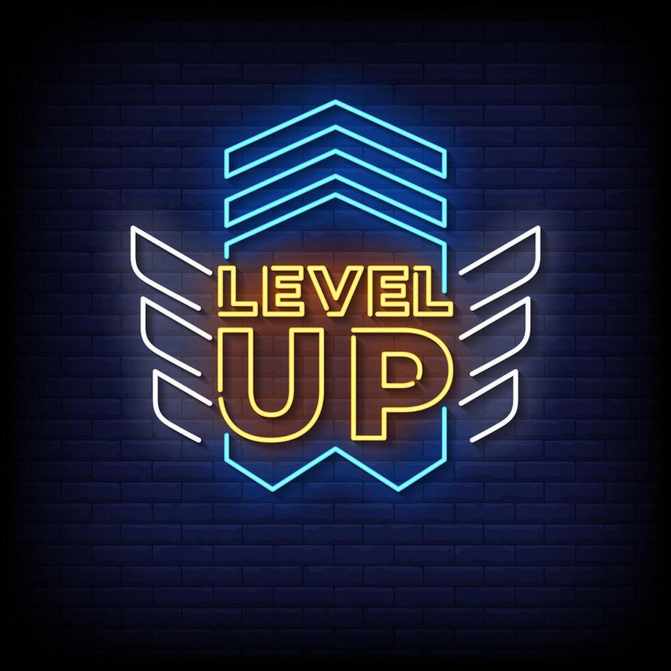 level up neon sign with brick wall background vector