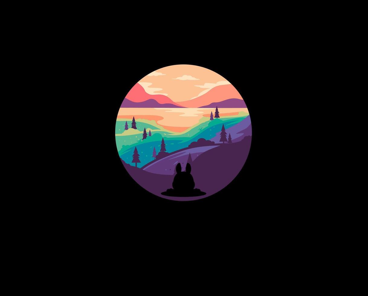 Rabbit Wild in The Forest Late afternoon sky Illustration vector