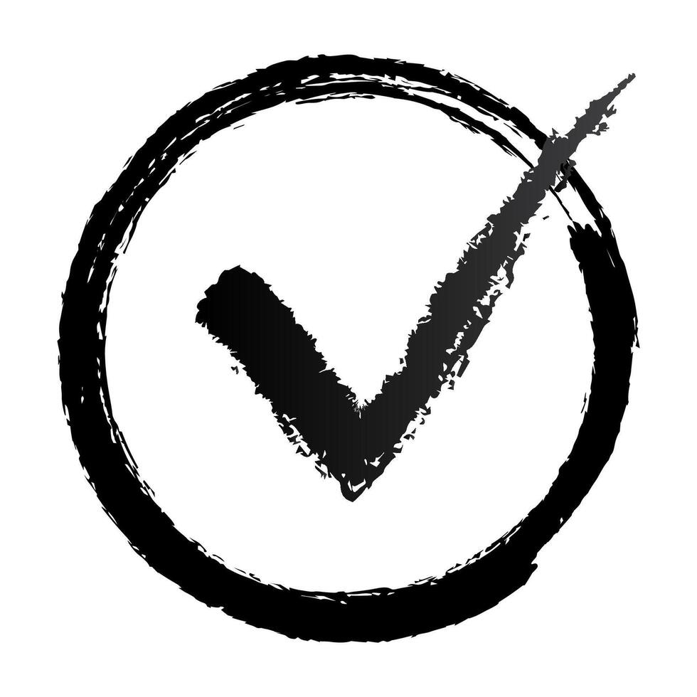 Hand drawn black check mark icon. Brush stroke template. vector
