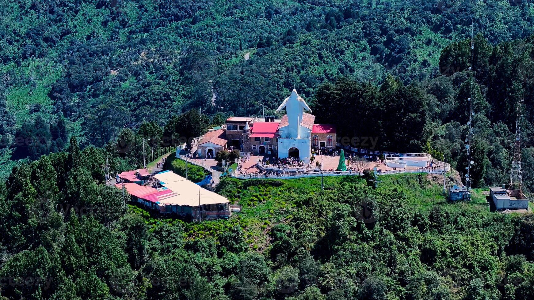 Above Virgen de Guadalupe Sanctuary in Bogota Cundinamarca in Colombia. Guadalupe Mountain Tourism. photo
