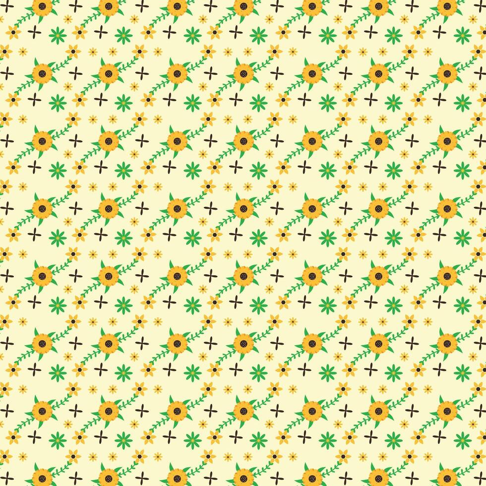 Seamless pattern with flowers and crosses on a yellow background. vector