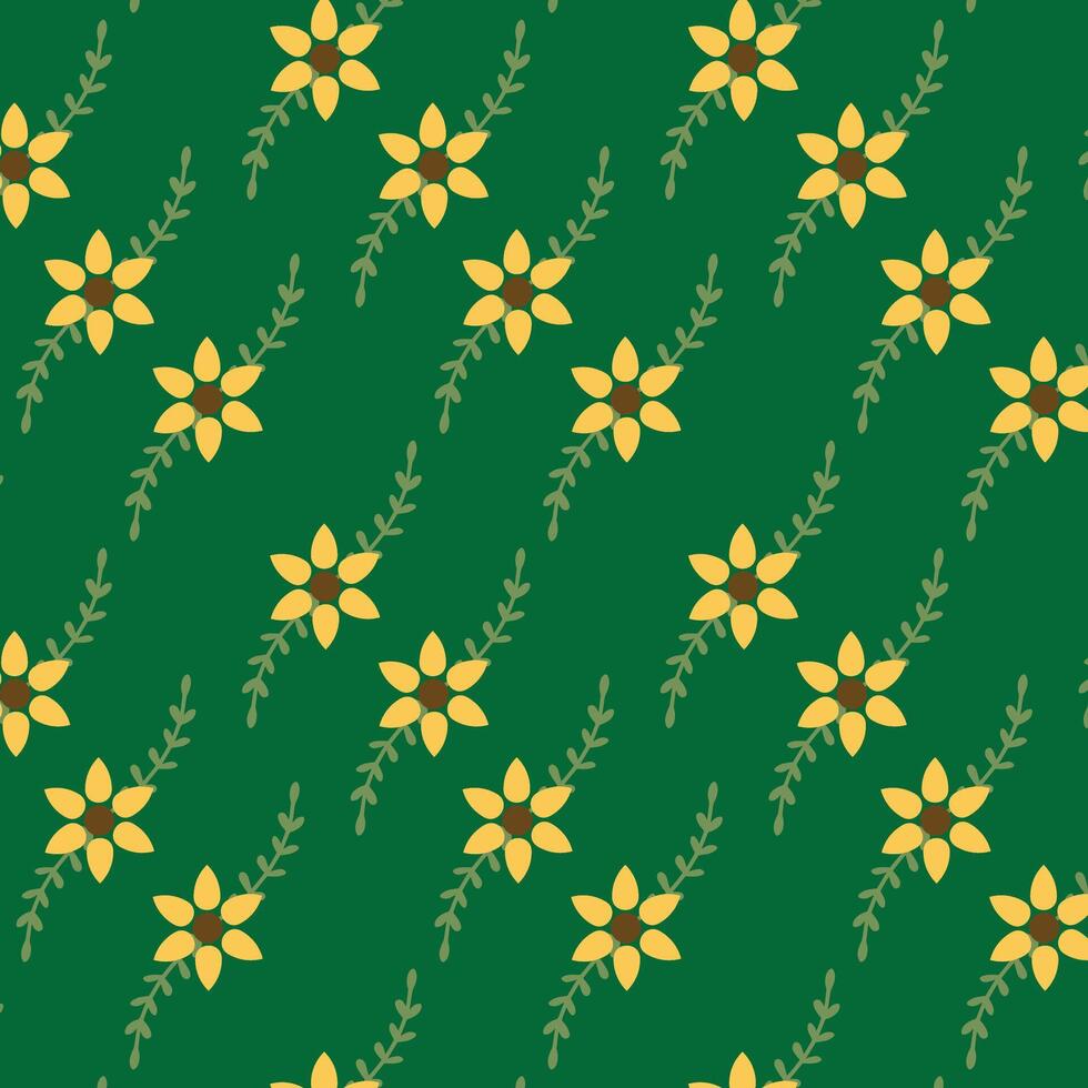 Seamless pattern with yellow flowers on green background vector