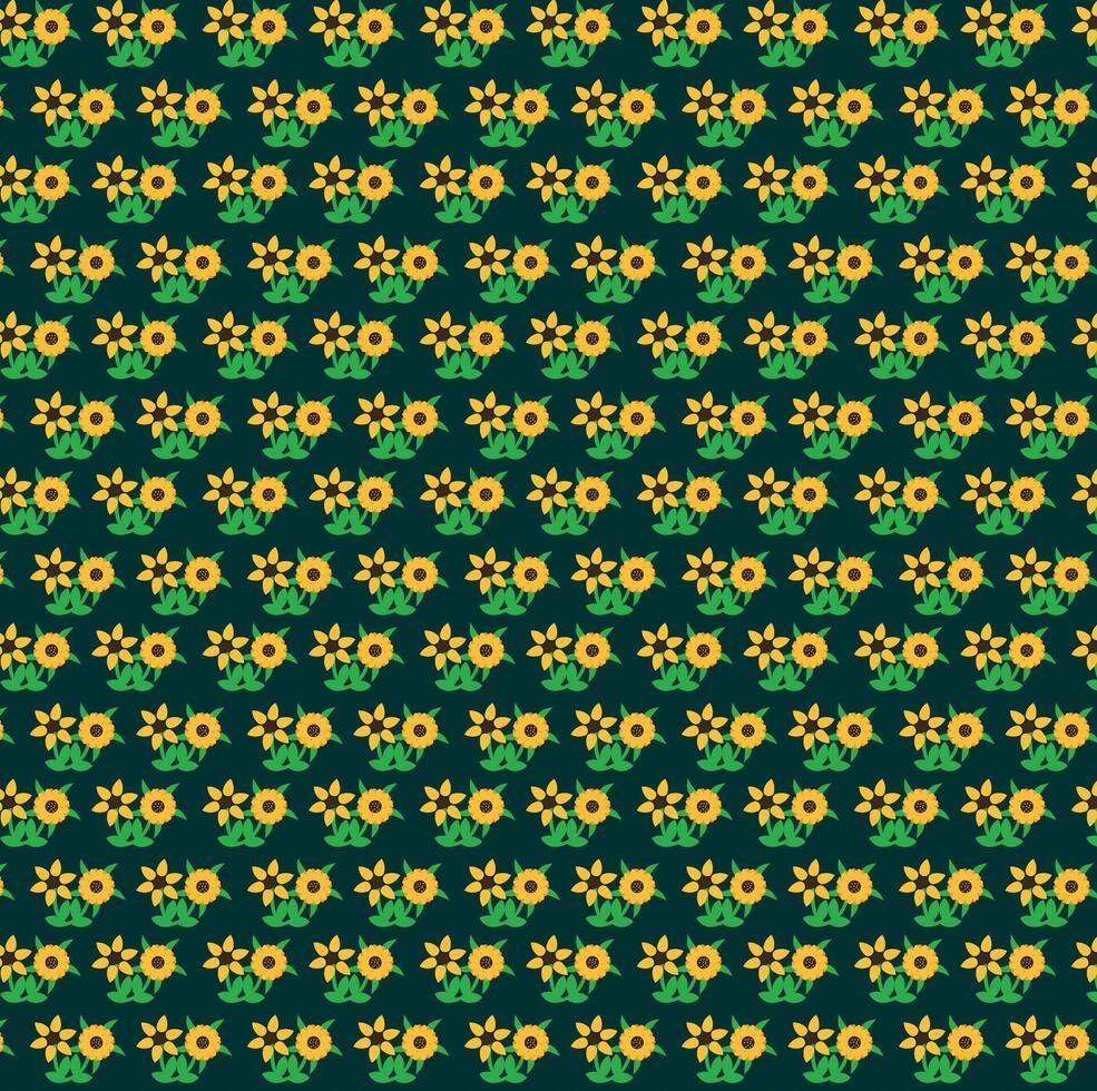 Seamless pattern with sunflowers on a dark green background vector