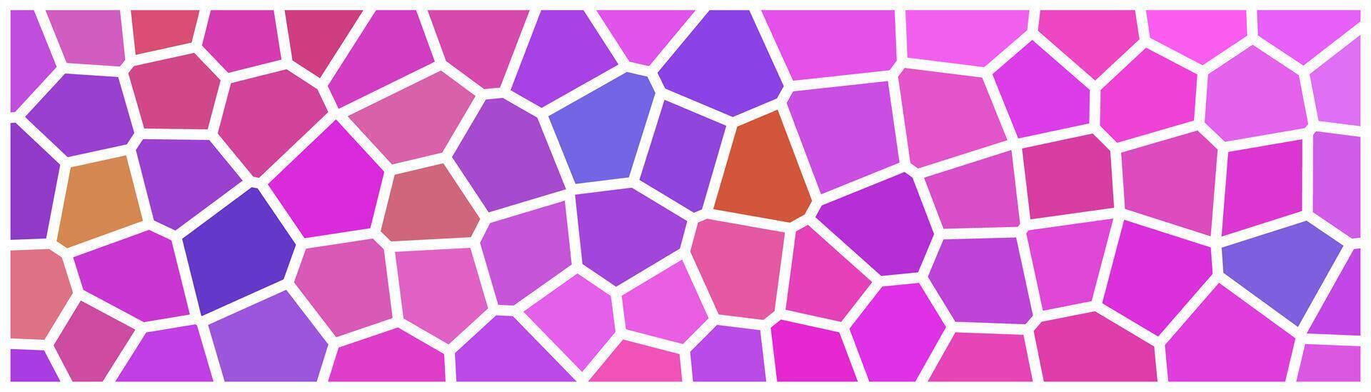 A vibrant mosaic of irregular polygons in shades of pink, purple, and red, separated by white outlines, creating a colorful and dynamic abstract pattern. vector