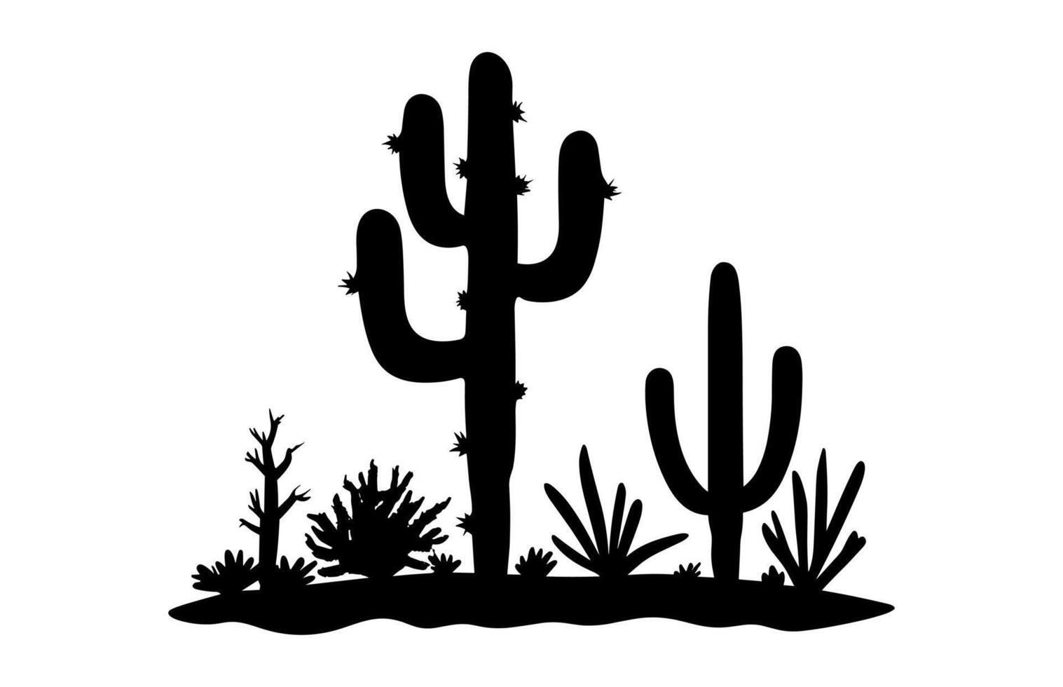 Cactus Scene Silhouette isolated on a white background vector