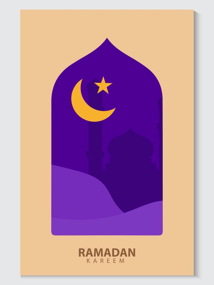 ramadan greeting card poster background with mosque and crescent vector